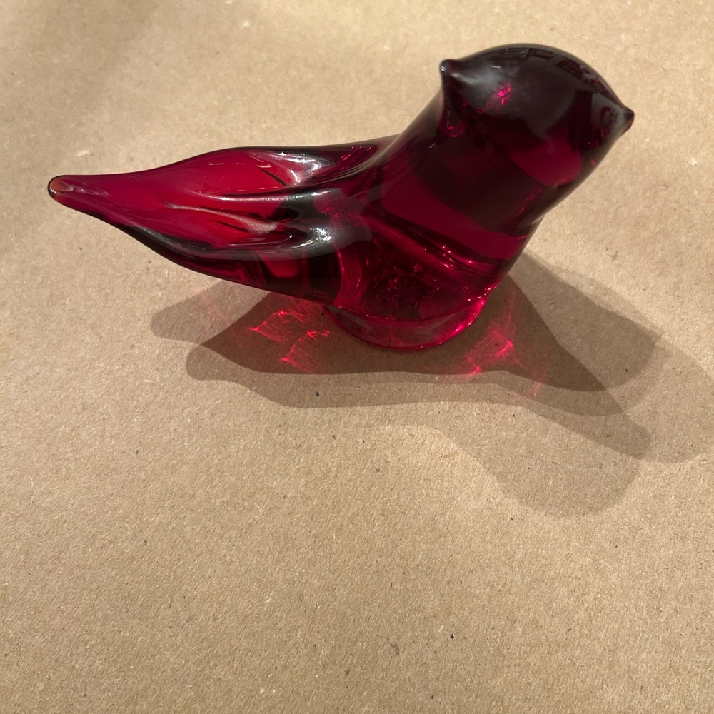 Vintage signed & dated red glass cardinal bird. From Royal Leo Ward